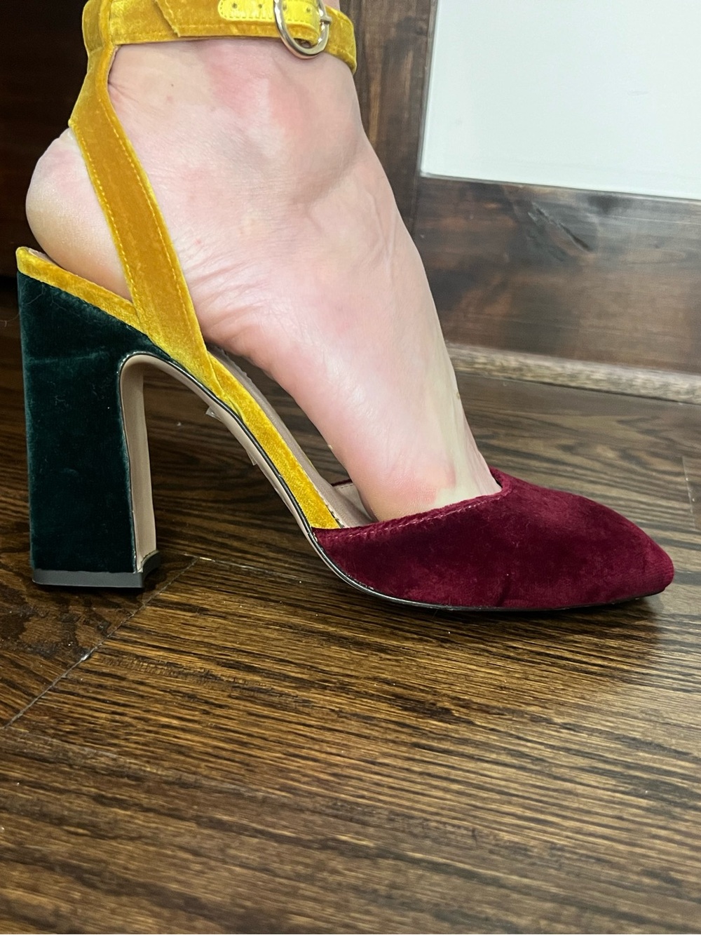 J Crew Harlow Multi Velvet Pumps - Burgundy Dark Green and Mustard 11 - Picture 9 of 12